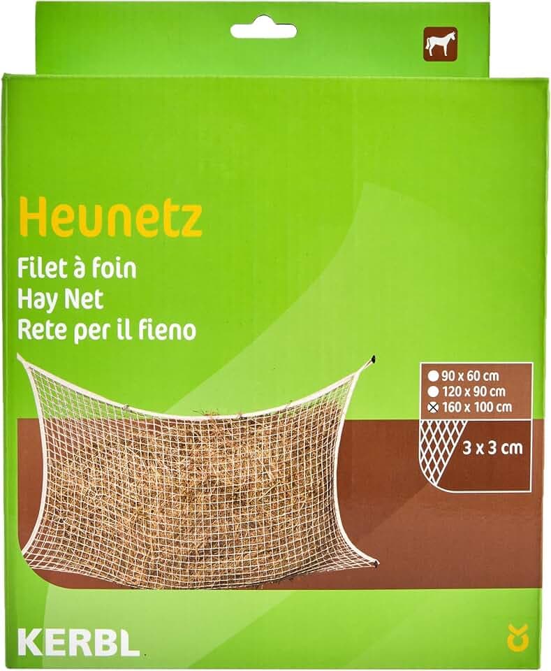 Kerbl Heunetz für die 24-Stunden-Fütterung | Weiß, 160 × 100 cm, ca. 16 kg Fassungsvermögen, Maschenweite 3 × 3 cm, reißfest und langlebig