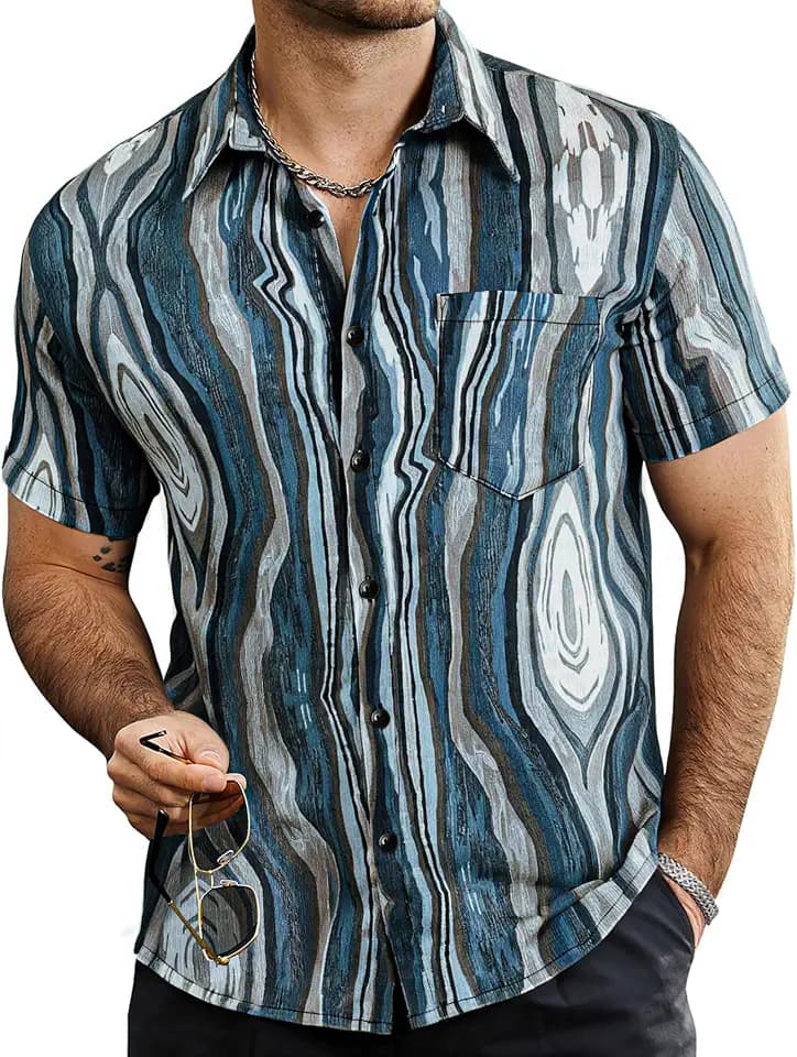 VATPAVE Mens Button Down Short Sleeve Shirt Summer Beach Hawaiian Shirts