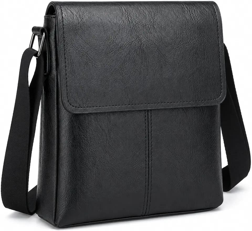 Small Shoulder Bag, Mens Crossbody Bag, Vintage PU leather Office Business Bag for Men, Handbag Purse Zipper