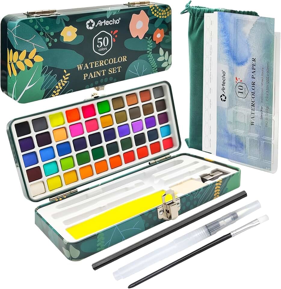 Artecho Aquarellfarben Set 50 Farben in Tragbarer Box