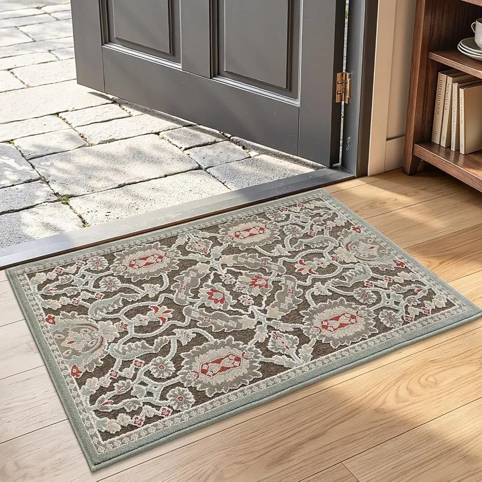 LUMI Indoor Door Mat 17x30, Vintage Non-Slip Washable Thin Entry Mat,Floral