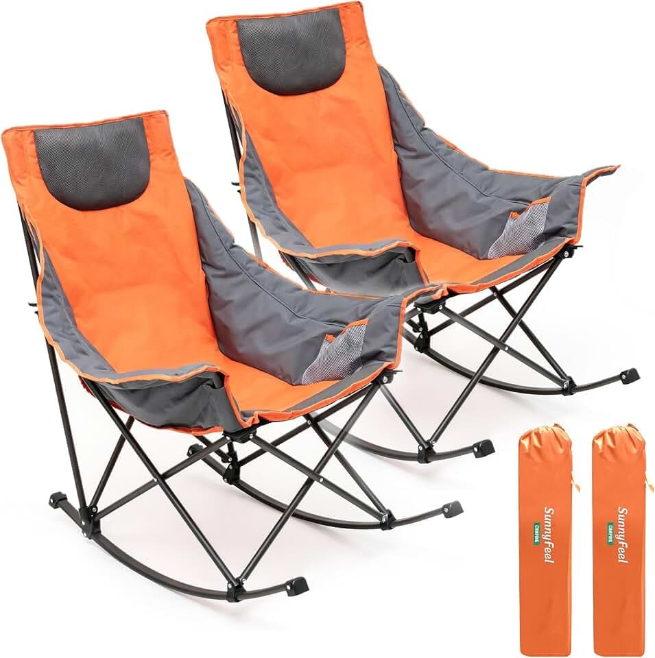 SUNNYFEEL Oversized Folding Rocking Camping Chair 2 Pack, 500lbs Orange