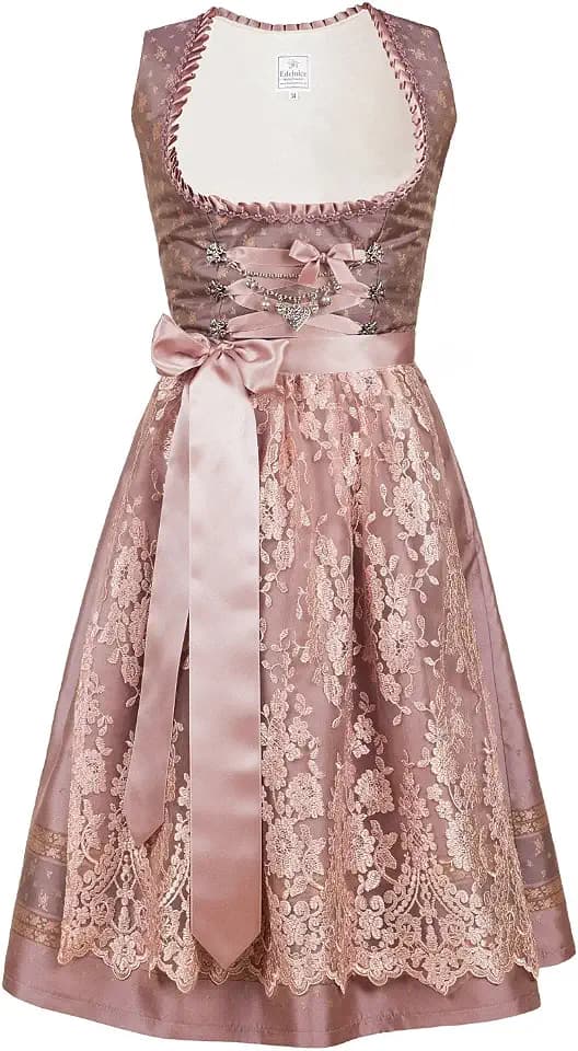 Edelnice Trachtenmode Exklusives Designer Midi Dirndl Madeleine inkl. Spitzen Dirndlschürze und Charivari Gr. 32-56