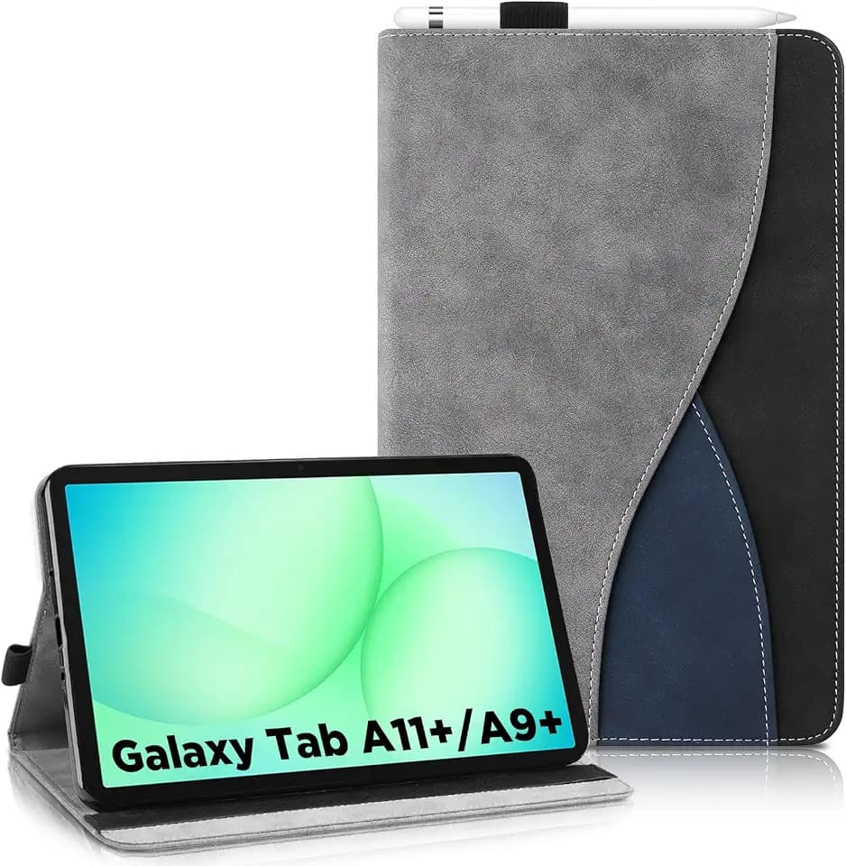 Hülle für Samsung Galaxy Tab A9+ / A9 Plus 11 Zoll 2023 (SM-X210/X216/X218) - Ultradünne Tablette mit Portemonnaie und Standfunktion Schutzhülle Kompatibel mit Galaxy Tab A9+ / A9 Plus (Gray)