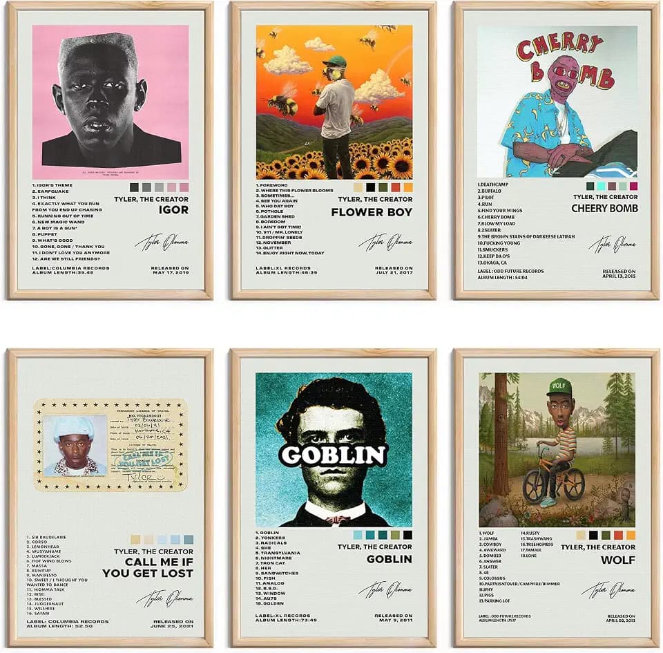 Tyler The Creator Poster - Signiertes Limitiertes Albumcover, Drucke, Leinwand, Wandkunst Set Mit 6 Stück für Wohnzimmer, Ästhetische Schlafzimmer, Musik, Klassenzimmer
