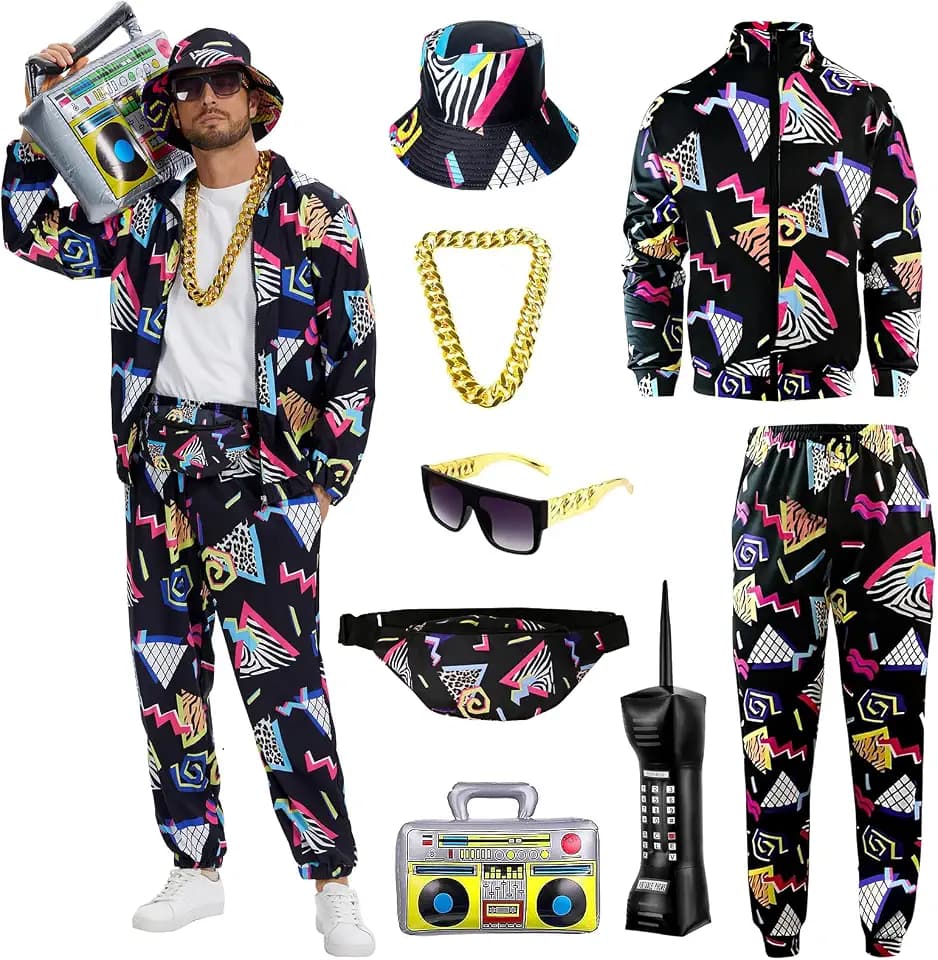 80s 90s Outfit for Men, 80s track suit for Halloween Themed Parties