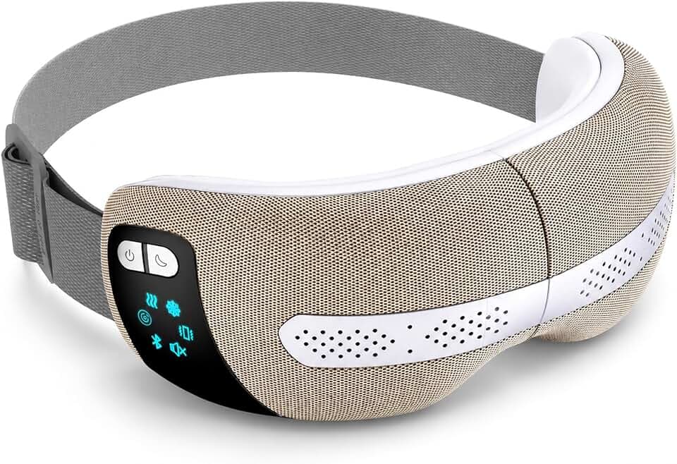 SereneLife Augenmassagegerät mit Wärme, Elektrische Augenmaske mit 5 Modi, Bluetooth- Musik, Vibration & Kühlfunktion, für Trockene Augen, weniger Augenbelastung & Besseren Schlaf