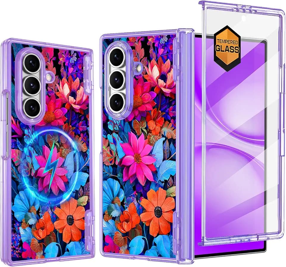 Casetego for Galaxy Z Fold 7 Case Magnetic,[Compatible with MagSafe][Built-in Screen Protector][Hinge Protection] Slim Shockproof Cute Women Girl Case for Samsung Galaxy Z Fold 7,Colorful