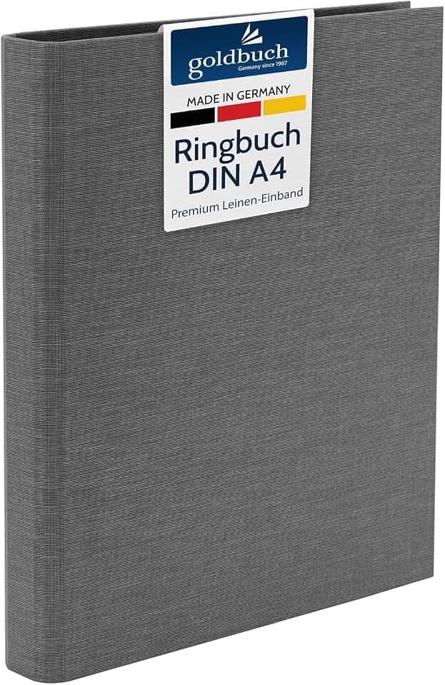 goldbuch 37725 Foto Ringbuch A4 Bella Vista Grau, Ringordner 27,5x32x4,5 cm | Fotobuch Ordner mit 4-Ringmechanik für A4 Fotohüllen oder Kartonblätter, Fotoringbuch mit anthrazit-grauem Leinen-Einband