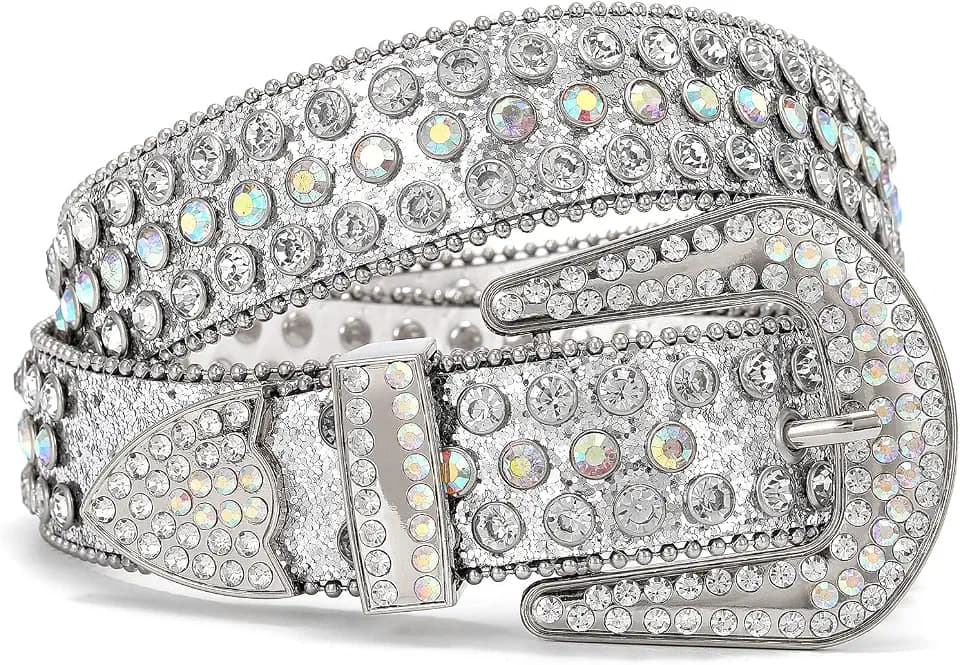 WHIPPY Women Western Rhinestones Belts Men Studded Belt for Jeans Bling Cowgirl Cowboy Waist Belt with Removable Buckle