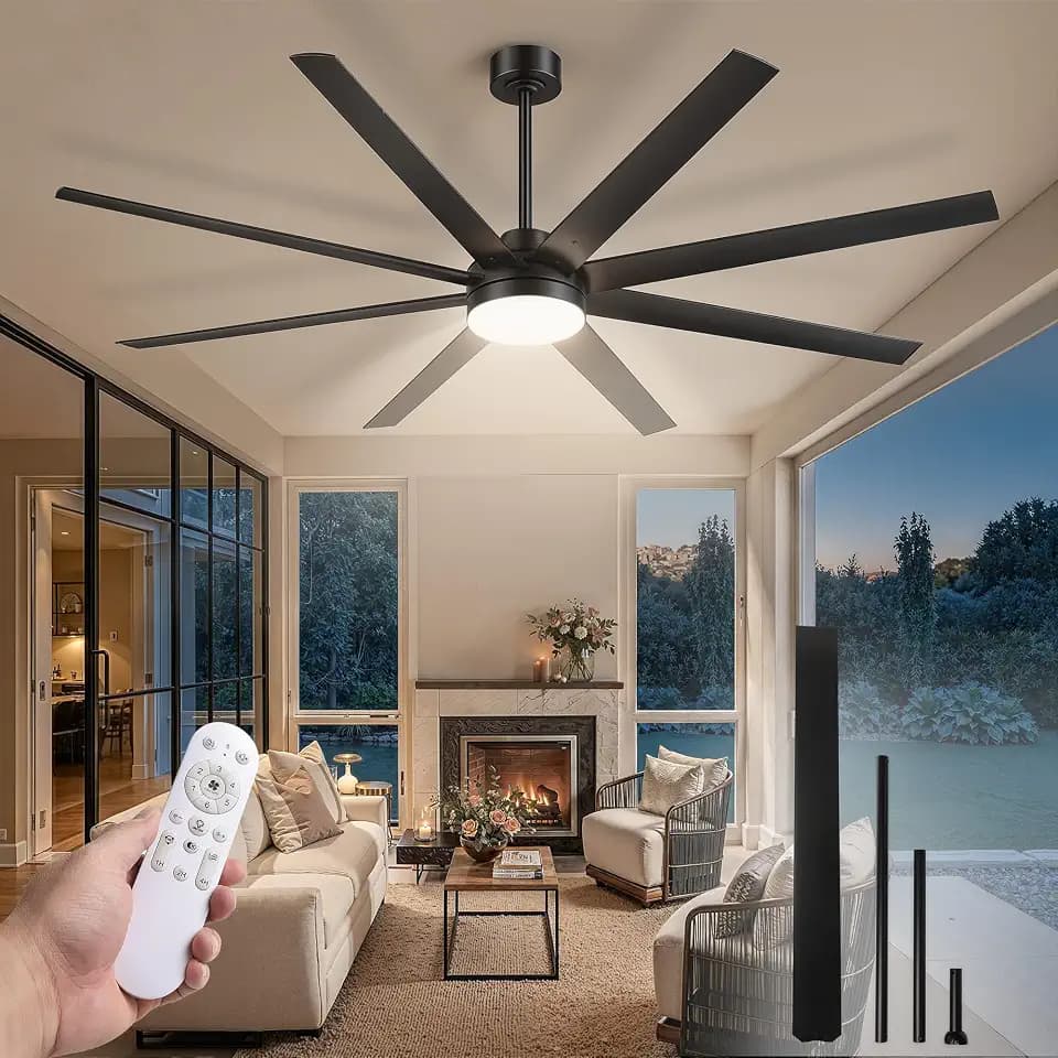Fanbulous 72 Inch Large Ceiling Fans with Lights, Black Ceiling Fan
