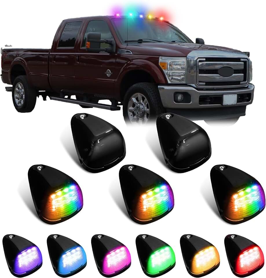 Full LED RGB Cab Lights for 1999-2016 F150 F-250 F350 F450 F550 F650, Smoked Lens [4 Modes 16 Colors] Multicolored RGB Cab Roof Lights with 24-Key Remote, Wiring Harness & Screws, 5 PCS