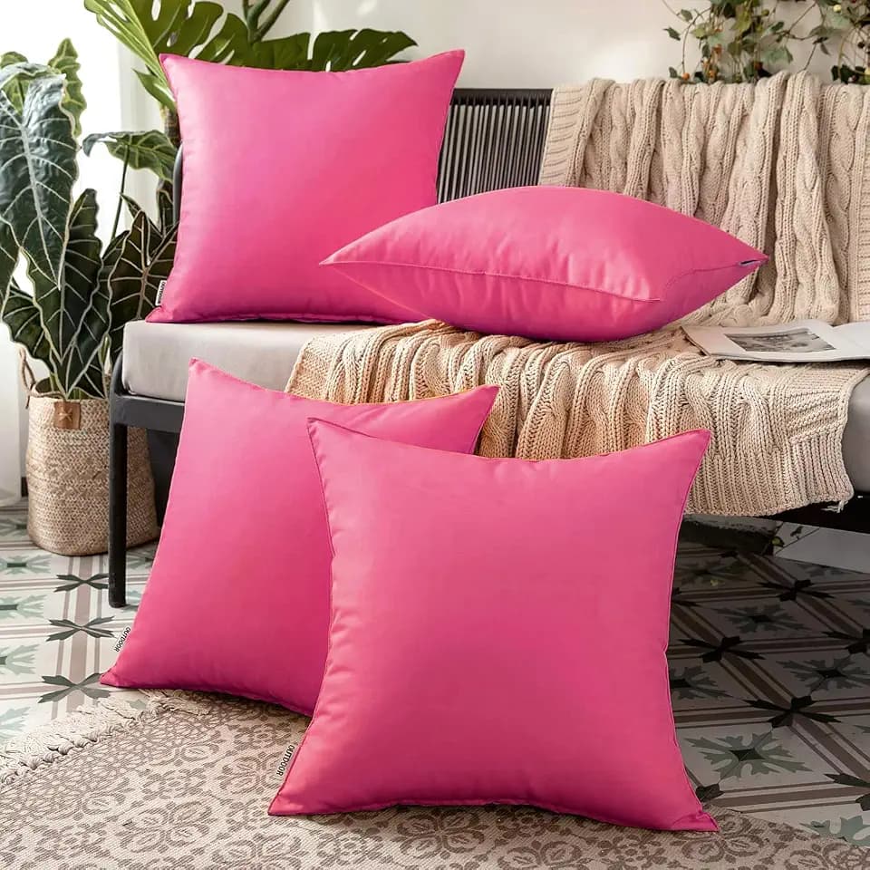 MIULEE Outdoor Waterproof Pillow Covers 16x16 Pack of 4 Hot Pink PU Coating