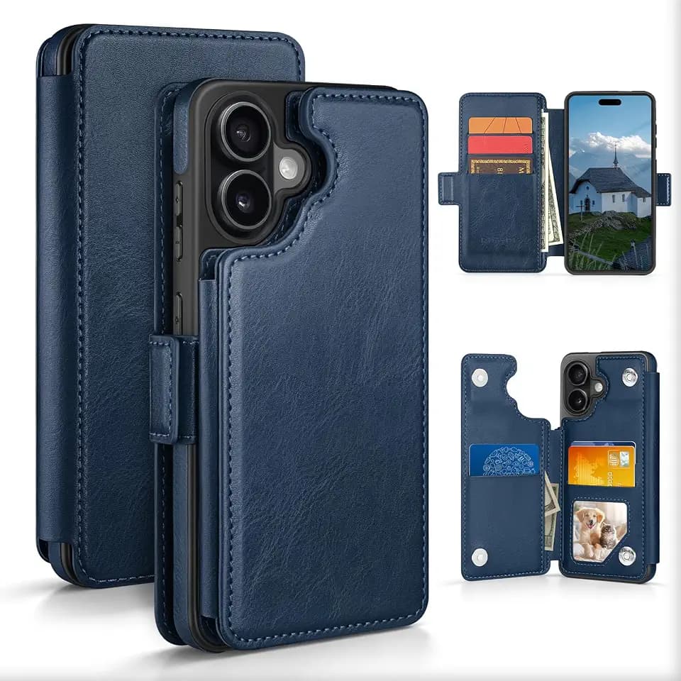RingPi iPhone 17 6.3" Wallet Case with Card Holder, Blue