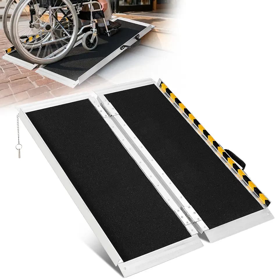 4FT Aluminum Folding Wheelchair Ramp - Heavy Duty 800 lbs Capacity, Portable Ramp for Cars, Stairs, Doorways, Scooters & Home Steps with Non-Slip Surface