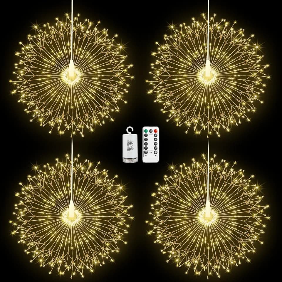 Lewondr 4 Stück Weihnachts-Feuerwerkslichter, Warmweiß