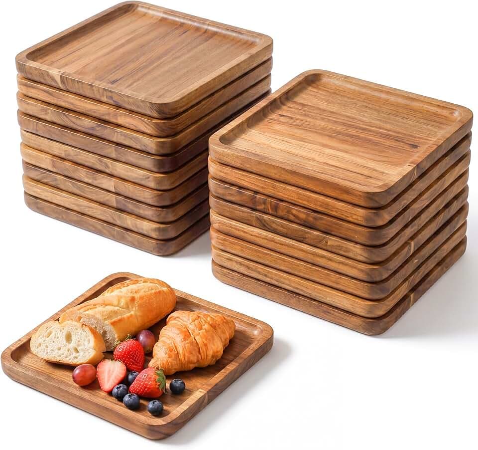 Wenqik 18 Pieces Acacia Wood Tray Set, Serving Platters, 8 x 8 Inch