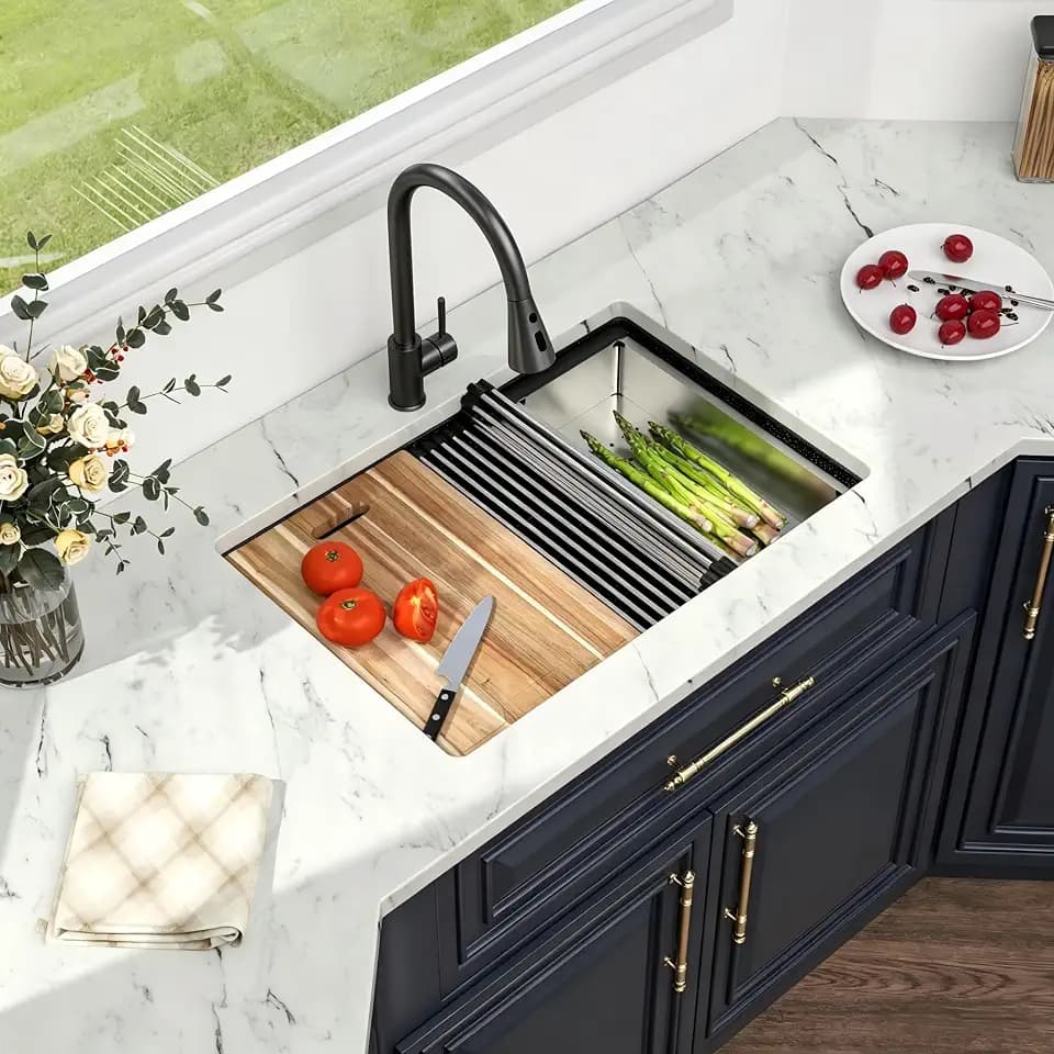 Kichae 28 Undermount Kitchen Sink Matte Black Granite Composite Workstation
