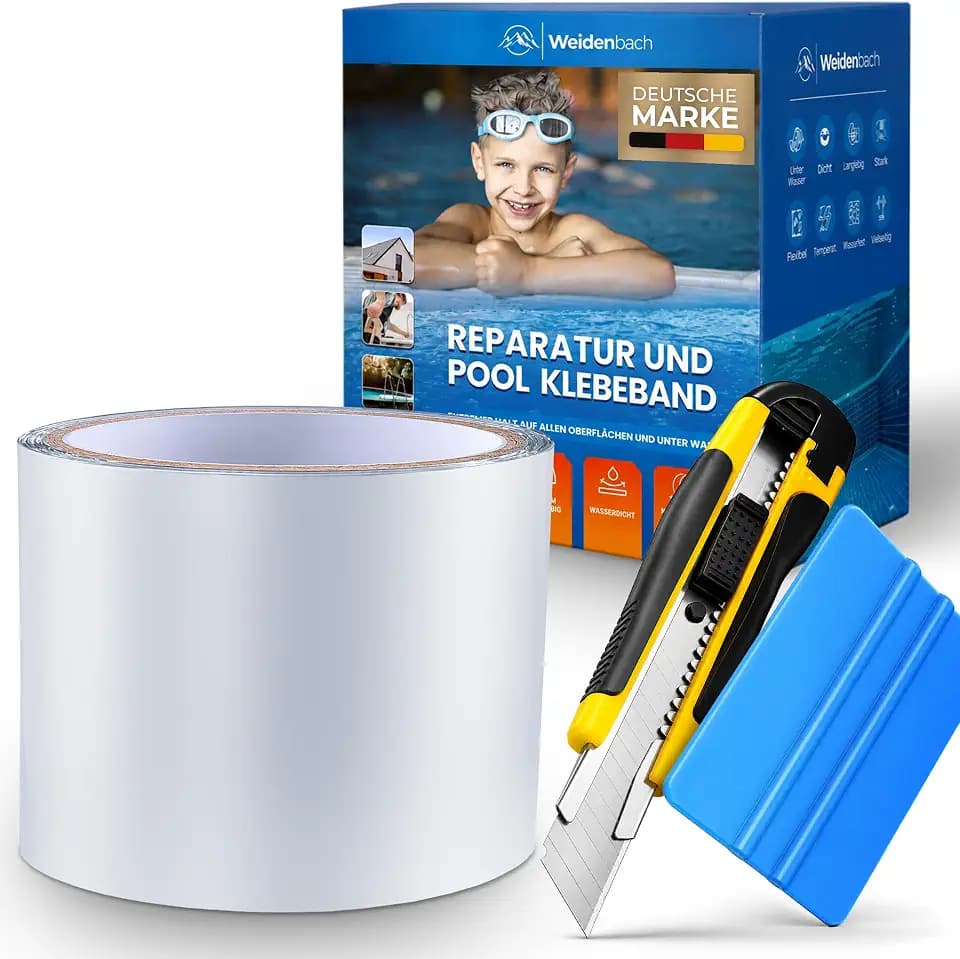 Weidenbach Pool Reparaturset - starkes und wasserdichtes unterwasser Klebeband - langlebiger Unterwasserkleber - Flickzeug für alle Pooloberflächen (Transparent, 7,5 cm x 100 cm)