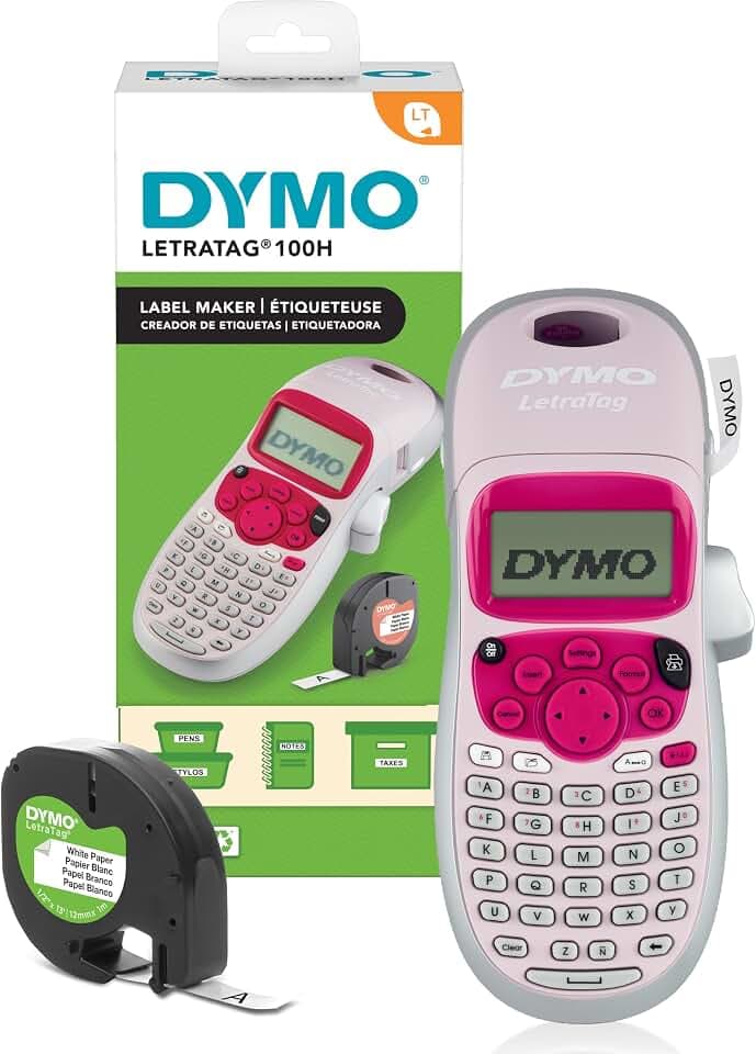 DYMO LetraTag LT-100H Beschriftungsgerät Handgerät | Tragbares Etikettiergerät mit ABC Tastatur | blau | Ideal fürs Büro oder zu Hause | Rosa