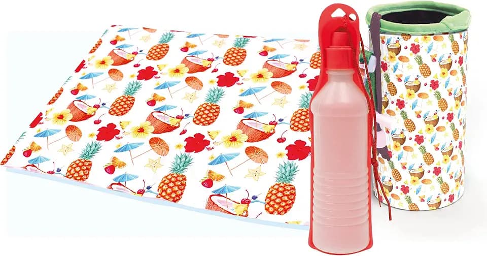 Croci Kit Fresh Cockail, Set mit Kühlmitteln: Alles, was Sie brauchen, um Ihren Hund im heißen Sommertag zu kühlen: Matte 65 x 50 cm, Tränke für Reisen – 1560 g