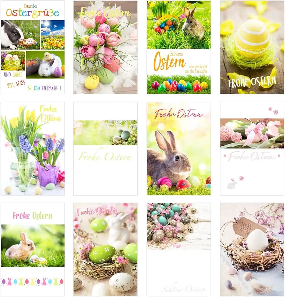 Edition Seidel Set 12 Premium Osterkarten mit Umschlag (Doppelkarten/Klappkarten mit Briefumschlag) Karte Postkarte Ostern (SW02)