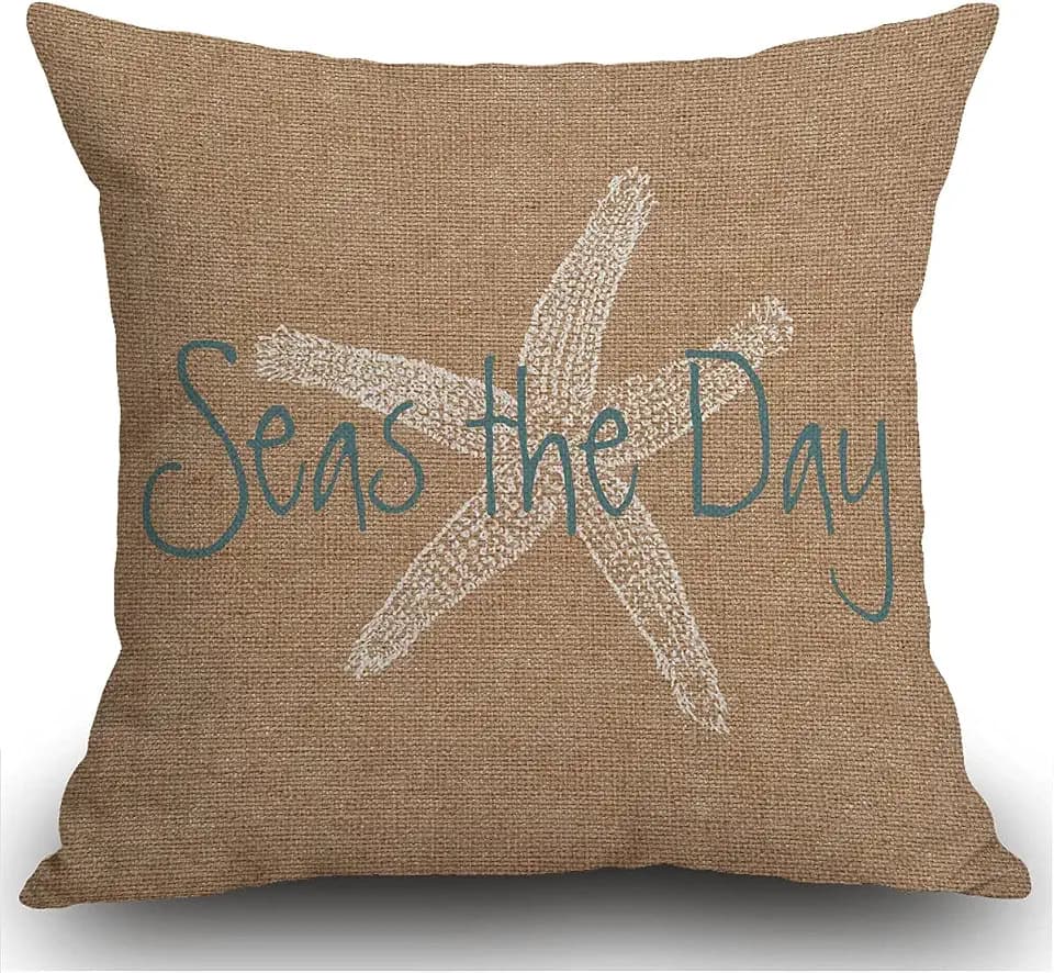 Smooffly Kissenbezug Seas The Day Vintage Strandstern auf Leinwand-Optik Kissenbezug Dekorativ für Männer/Frauen Wohnzimmer Schlafzimmer Sofa Stuhl 45 x 45 cm Kissenhülle 18x18 Zoll