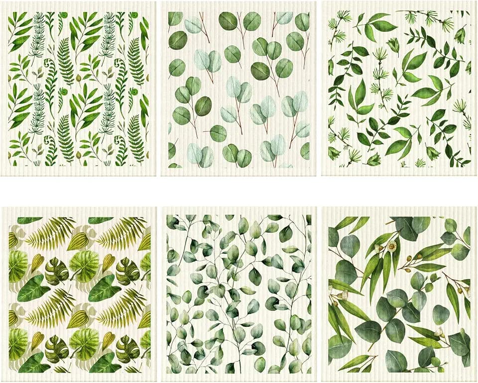 Cunhill 6 Pcs Swedish Kitchen Dish for Kitchen Cloths Reusable(Leaves)
