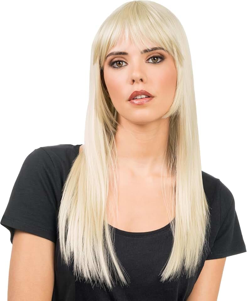Chaks - Damen Perücke 58 cm, Glattes Kunsthaar mit Pony | Langhaarperücke mit fransigem Pony, Karneval, Cosplay und Festival Accessoire, Synthetisches Haar
