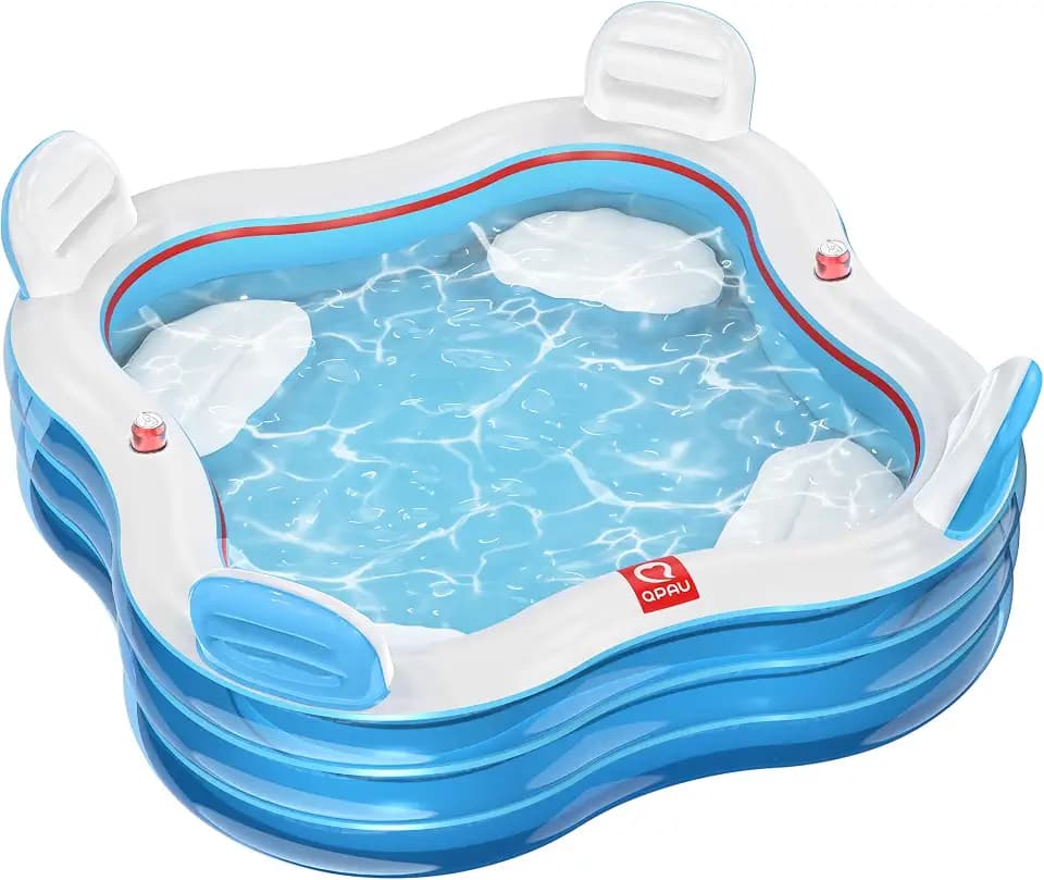 QPAU Inflatable Pool with Seats and Backrests, See Through Blue