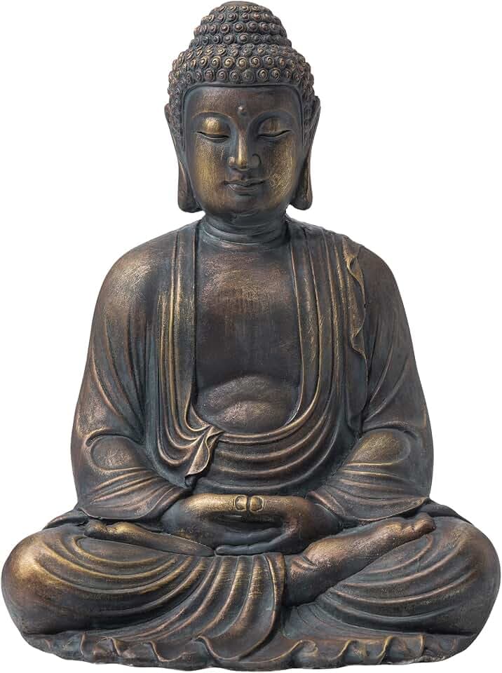 Glitzhome 22.75-inch Zen Meditation Buddha Garden Statue, Bronze Large Indoor and Outdoor Sculpture, Hand-Finished MGO & Fiberglass Decor for Home Patio Yard
