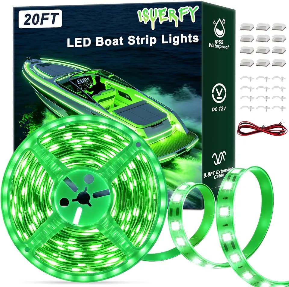 IP65 Boat Lights LED Strip Lights, for Night Fishing Pontoon, 20FT, Green