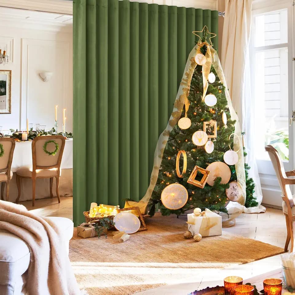 Hiasan Blackout Sliding Door Room Divider Curtain, W120 x L96, Olive Green