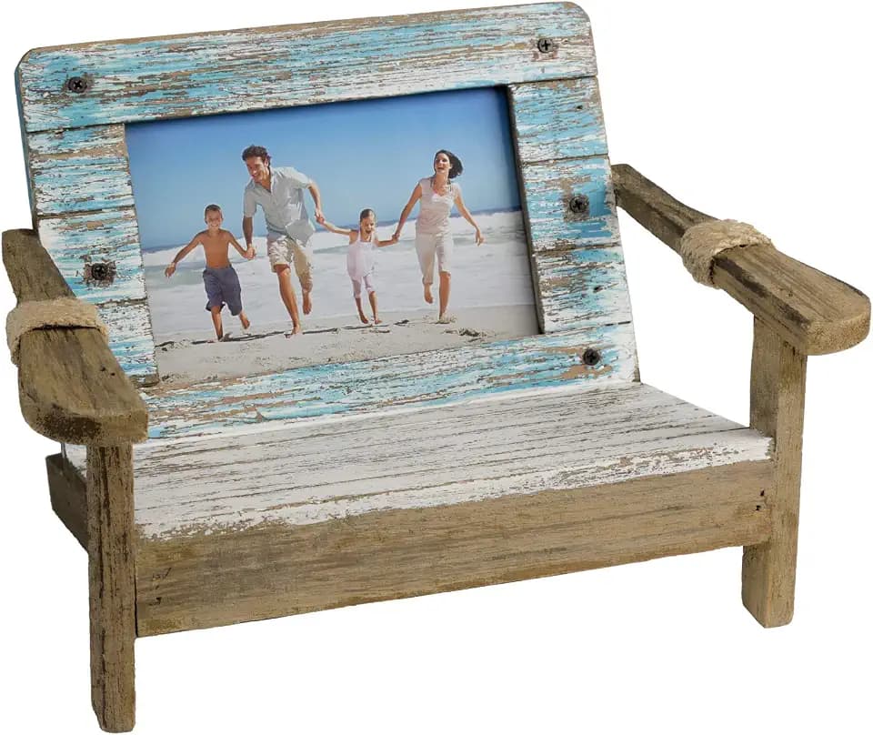 EXCELLO GLOBAL PRODUCTS Beach Chair Photo Frame: Holds 4x6 Horizontal Photo. Rustic Picture for Tabletop Display with Nautical Beach Themed Home Decor