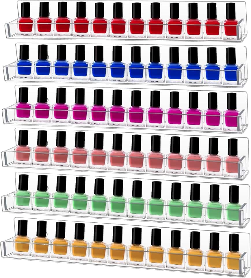 Weinsamkeit Acryl Nagellack Organizer, Nagellack Regal 6 Pcs, Nagellack Organizer Wand für bis zu 90 Flaschen, Wandregal Organizer für Nagellack/Parfüm/Lipstick/Ätherische Öle, Transparent