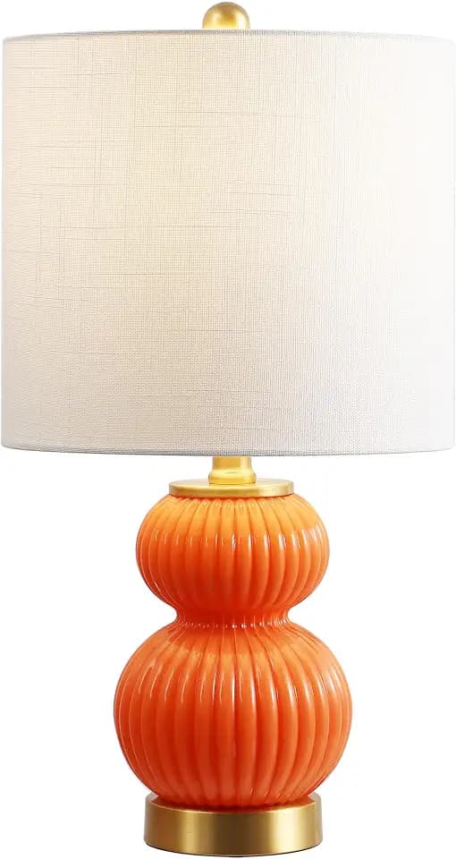 JONATHAN Y Daphne Ribbed Gourd Metal/Glass Table Lamp 20", Orange