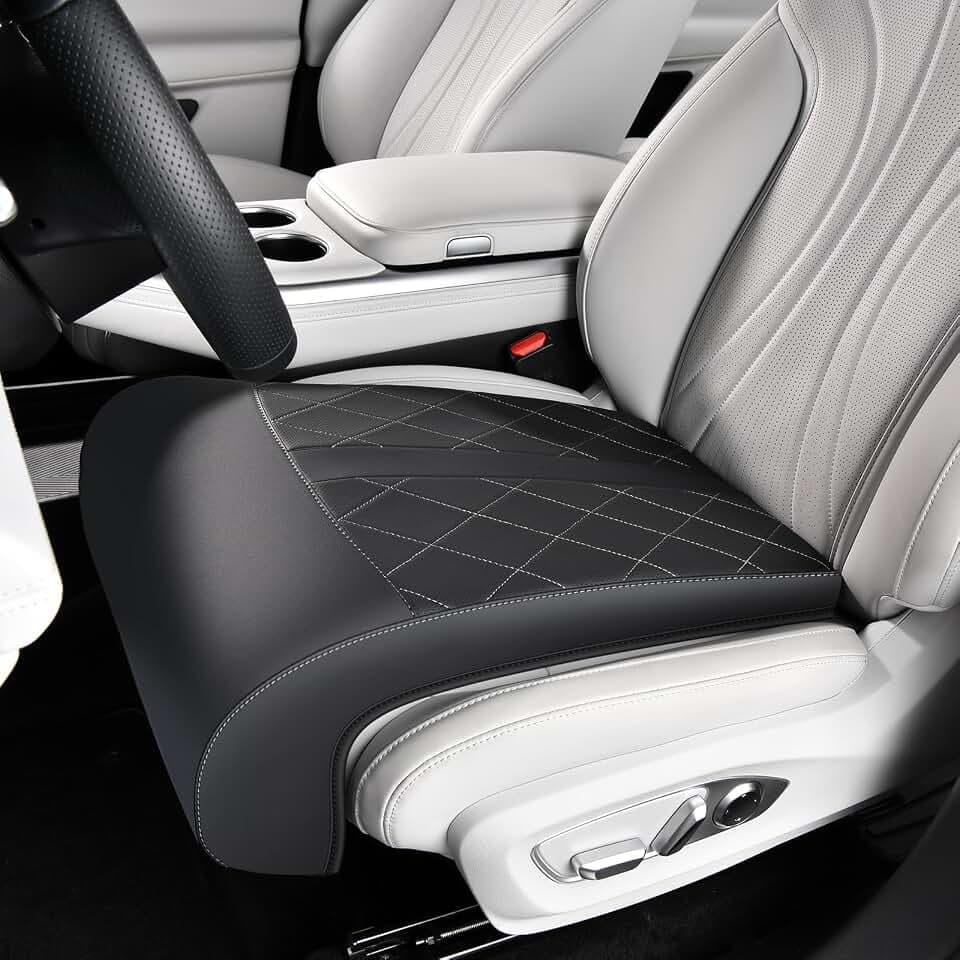 Coverado Car Seat Extender Pad, Leather Car Seat Extender Leg Support Cushion for Long Driving, Leg Extension Cushion Car Seat Cushions, Leg Support Pad Universal for Diver Seat, Black