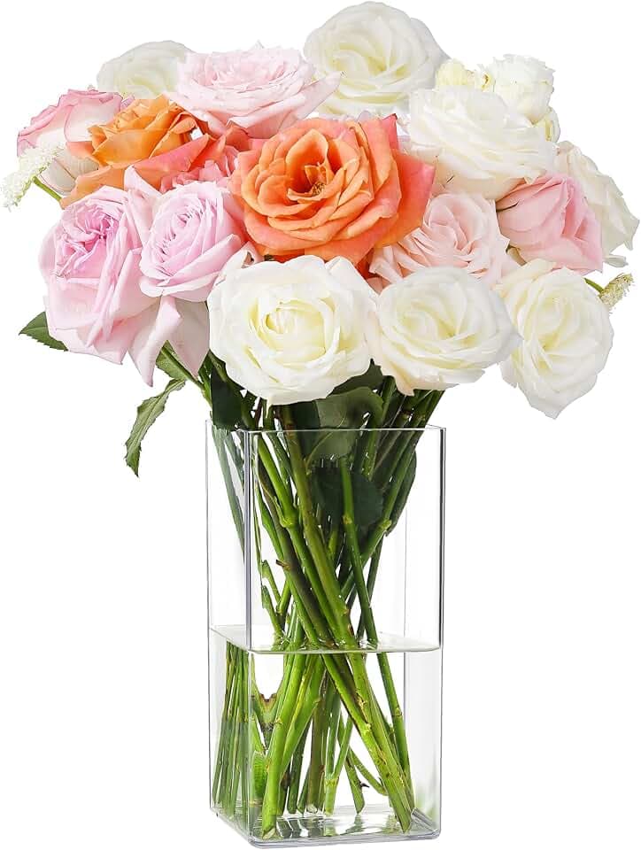 Vase, Akryl Quadratische Transparente Vasen - Unzerbrechlich, Leicht und Elegant, Moderne Blumenvase für Hochzeits- und Einweihungsparty Tischdeko - 12 × 25 cm