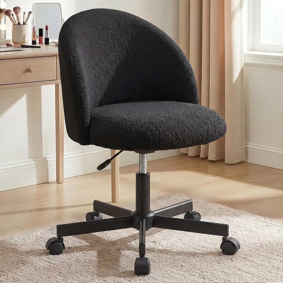 NEO CHAIR Vanity Chair with Wheels, Comfy Adjustable Armless Seat, Black