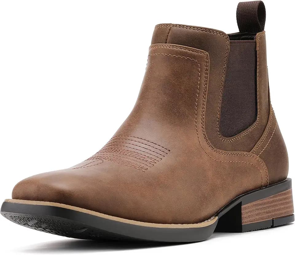 JASONSTAR Western Cowboy Boots for Men - Mens Square Toe Chelsea Boots Ankle Cowboy Boots for Men Casual Retro Stylish Boots