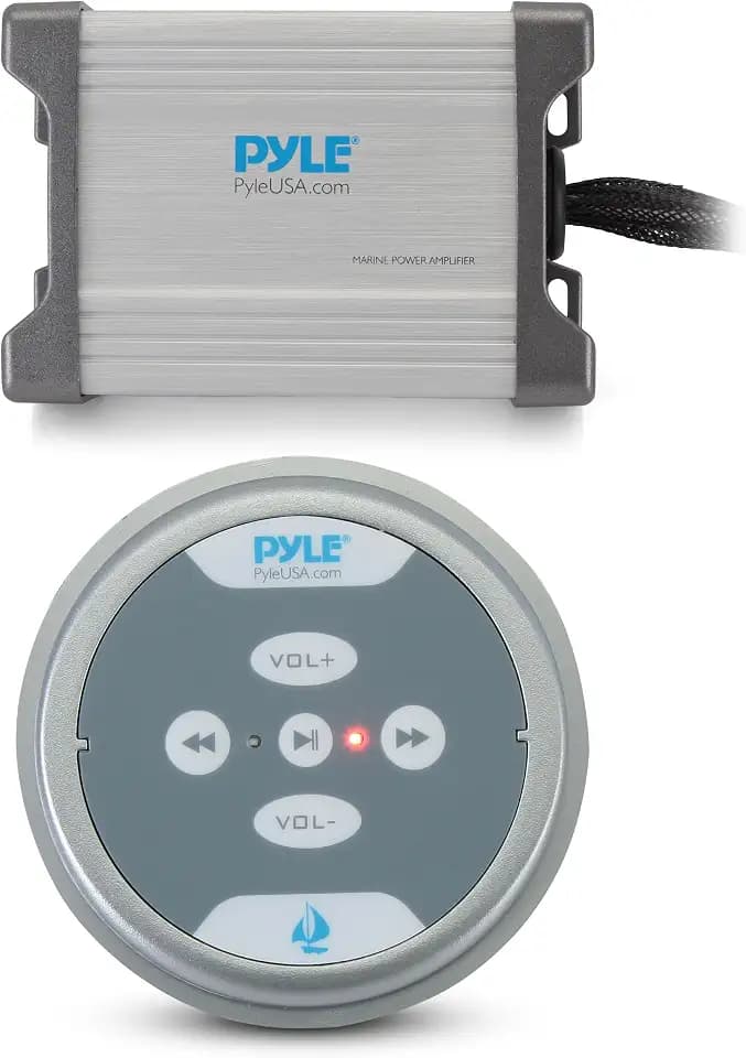 Waterproof Bluetooth Marine Amplifier Receiver - Weatherproof 2 Channel Wireless Amp for Stereo Speaker with 600 Watt Power, Wired RCA, AUX and MP3 Audio Input Cable - Pyle PLMRMBT5S (Silver)