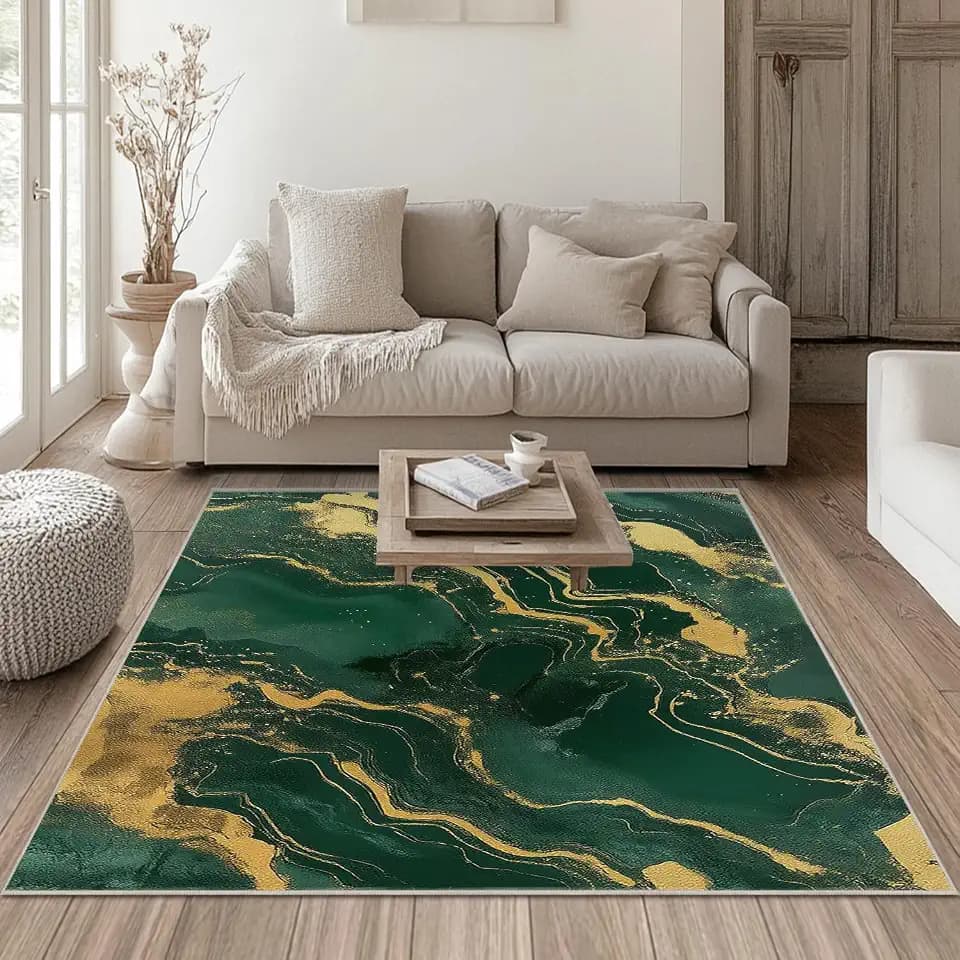 4x6 Area Rug Green Gold Modern Rug for Living Room Indoor Machine Washable Abstract Rugs for Bedroom Ultra Soft Dining Room Carpet Non-Slip Non-Shedding Throw Rug for Home Office Bedside