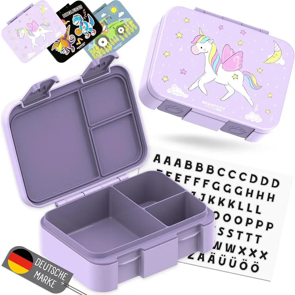 BEARFOOT Bento Box COMPACT Kinder Brotdose (Einhorn-lila, 650 ml)