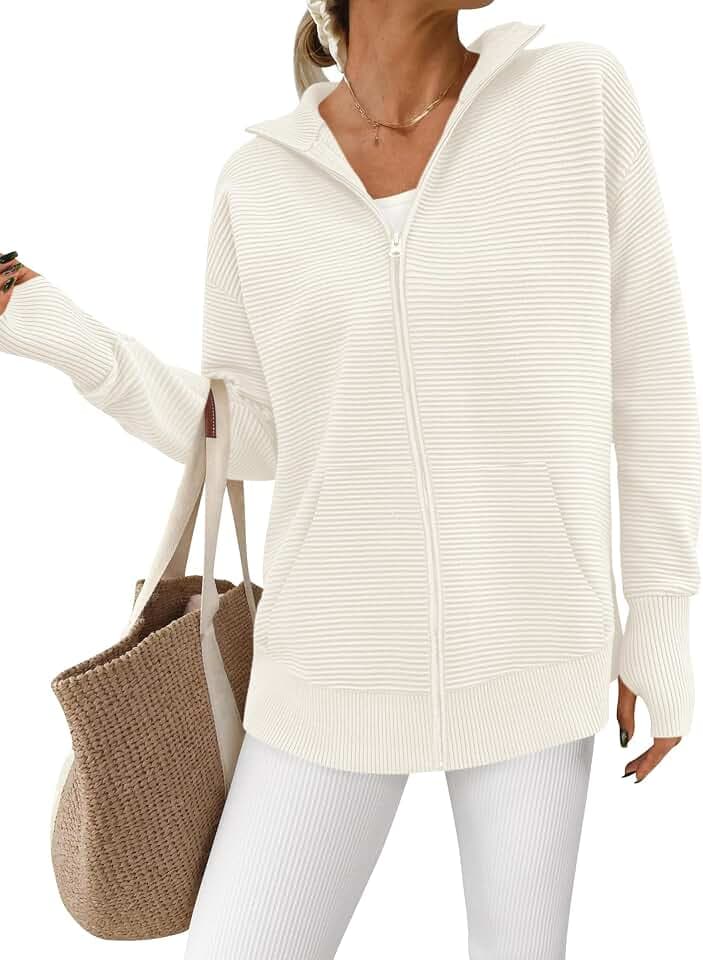 PRETTYGARDEN Womens Long Sleeve Zip Up Ribbed Cardigan Sweaters