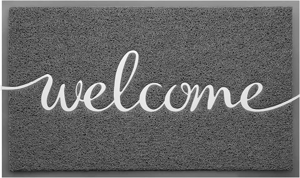 CozyBounty Grey Door Mat Welcome Mats Outdoor Indoor Non-Slip Doormat for Entryway Low-Profile Floor Mat for Yard, Garage, High Traffic Areas (36"x24", Grey)