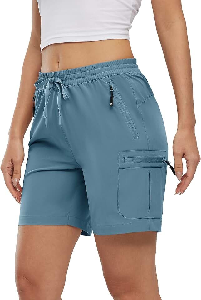 Rdruko Cargo-Shorts, Kordelzug, elastischer Bund, Sommer, schnell trocknend, Stretch, Outdoor, für Arbeit, Reisen, Golf, Wandern, Wandern, Grau