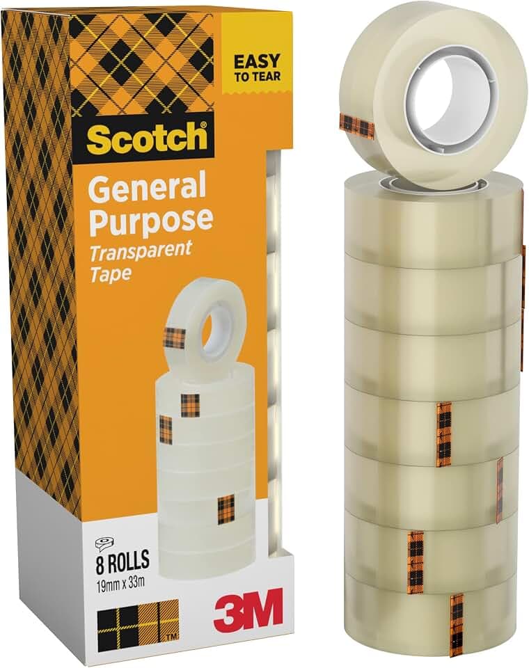 Scotch 508 Transparentes Klebeband, 8 Rollen, 19 mm x 33 m