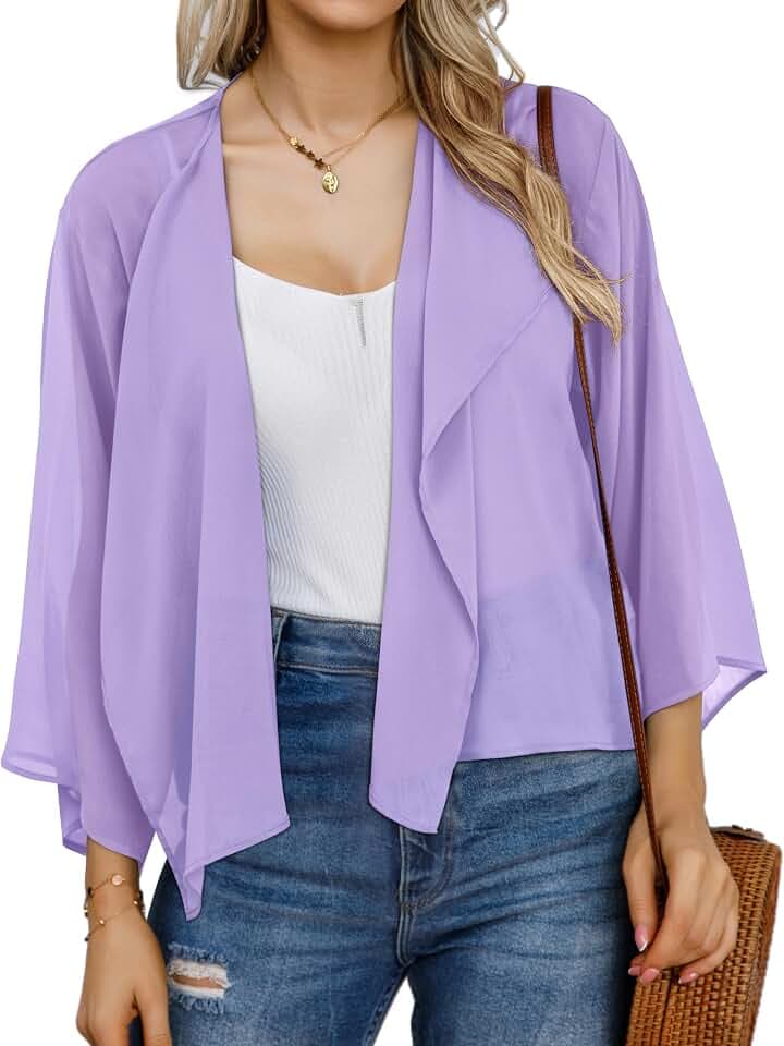 Womens Short Shrugs Summer Tops Kimono Cardigans Chiffon Bolero Jackets