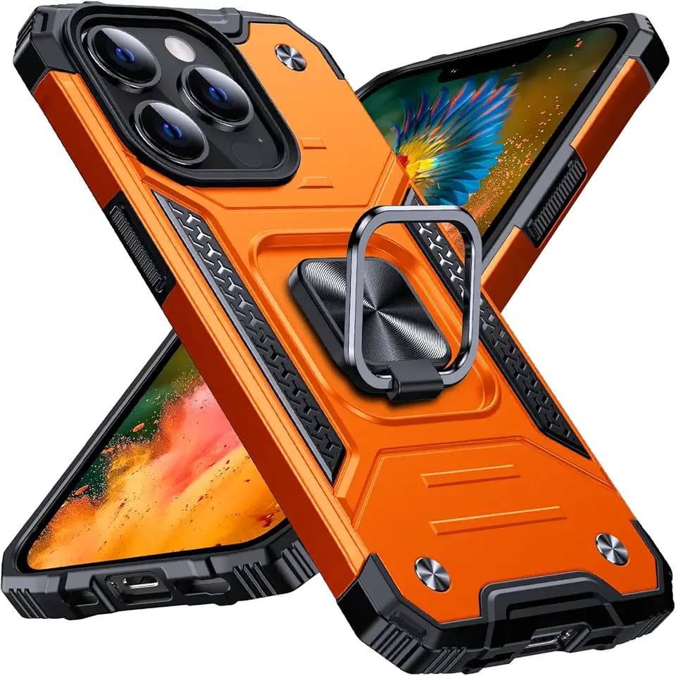 Anqrp Armor Handyhülle für iPhone 13 Pro Hülle mit Ring Halter Ständer, [Fallschutz in Militärqualität] Stoßfest Schutzhülle Kompatibel mit iPhone 13 Pro Case, Arancione