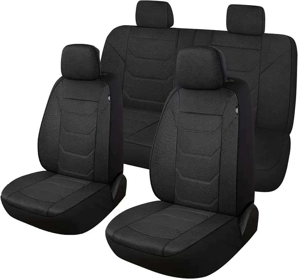 Pariiaotin 3D Air Mesh Car Seat Cover Full Sets Washable and Breathable Premium Cloth Automotive Vehicle Seat Covers for Cars Interior, Universal Fit for Most Cars, Sedan, Truck, SUV(Black)